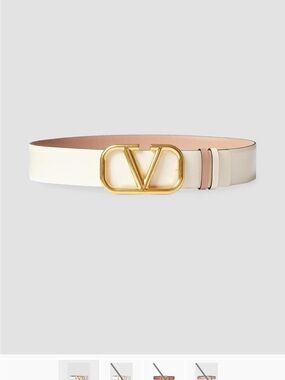 Valentino Garavani Cream/White Leather Belt with Gold V Buckle 85cm